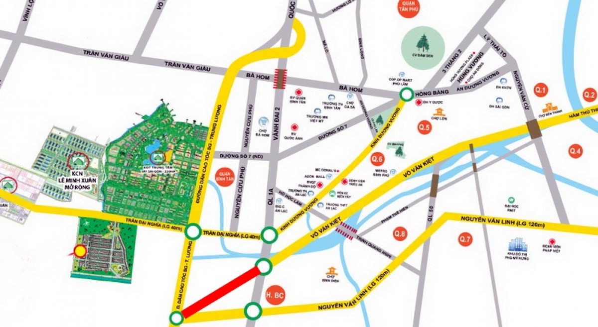 Bản đồ đường nối Võ Văn Kiệt - cao tốc Trung Lương