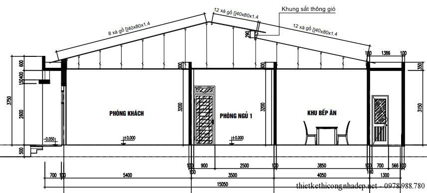 bản vẽ nhà cấp 4 mái tôn 1