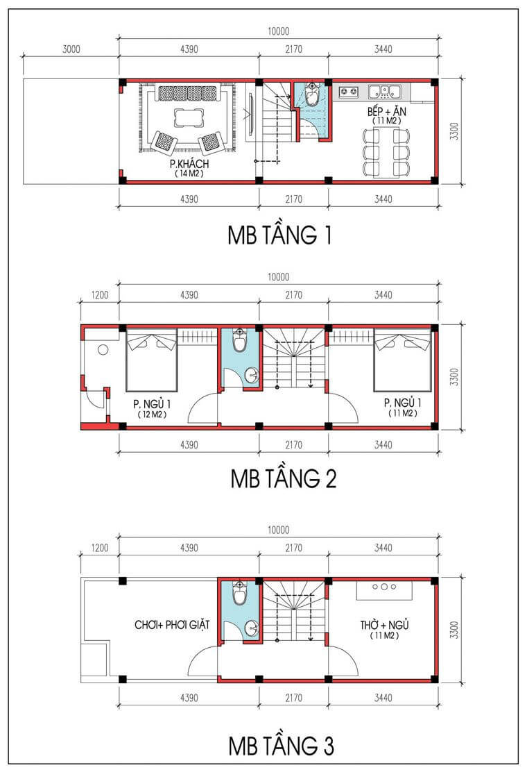 Bản vẽ thiết kế nhà mặt tiền 3m 4