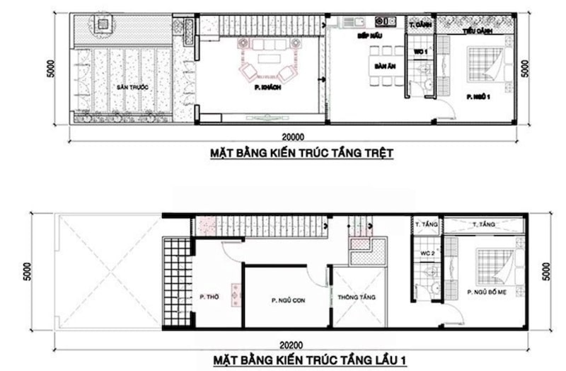 Bản vẽ nhà 5x20m 2