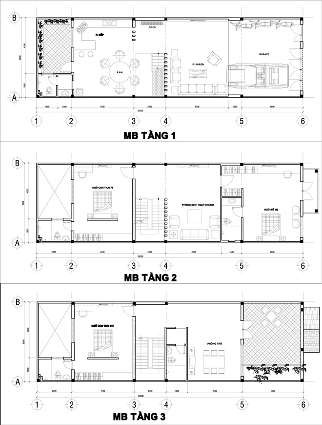 Mẫu bản vẽ nhà mặt tiền 6m 3 tầng-5