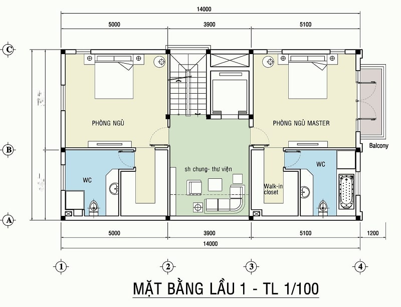 Mẫu bản vẽ nhà mặt tiền 7m 1 tầng-1