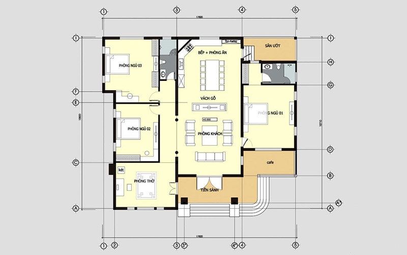 phương án thiết kế biệt thự 1 tầng 3 phòng ngủ-1