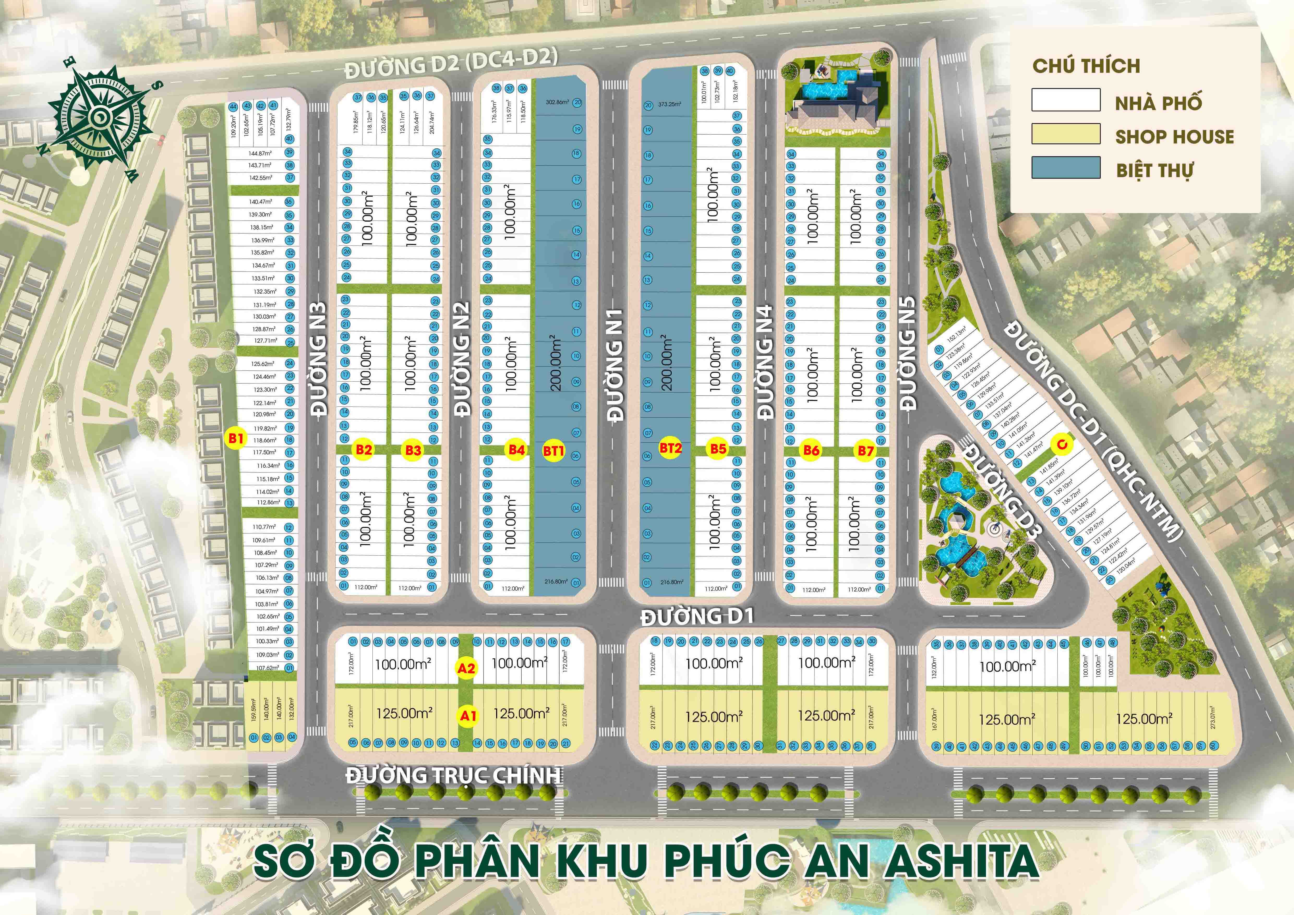 Vị trí các căn biệt thự Phúc An Ashita